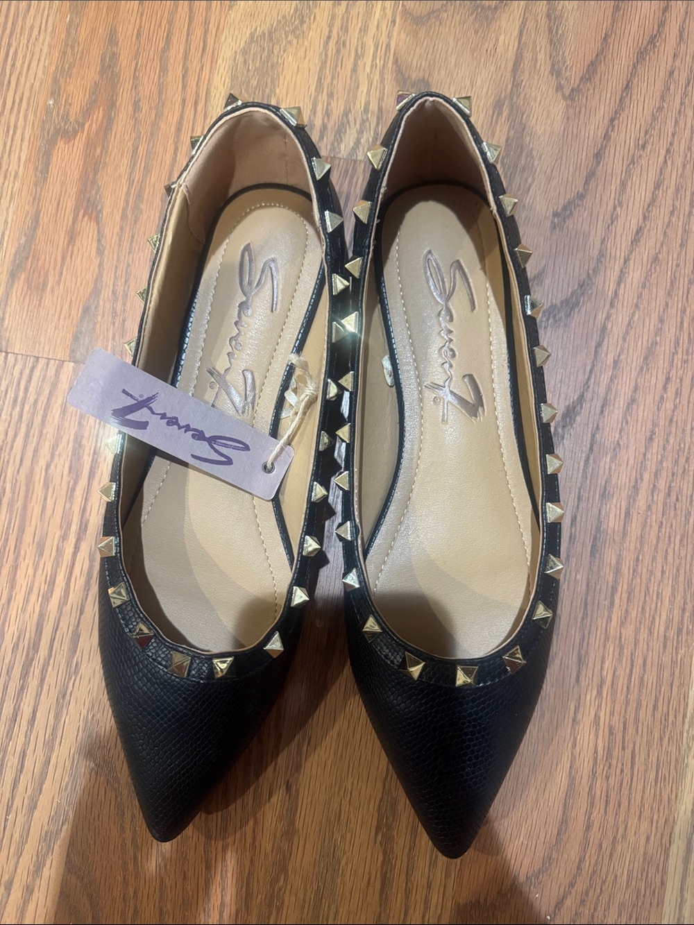 Black Pointed Studded Ballet Flats